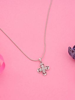 Estele - Rhodium Plated Flower Designer Pendant with Crystals for Women